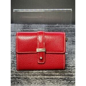 Lauren Ralph Lauren Red Pebbled Leather Small Key Chain Cards Coin Wallet/EUC